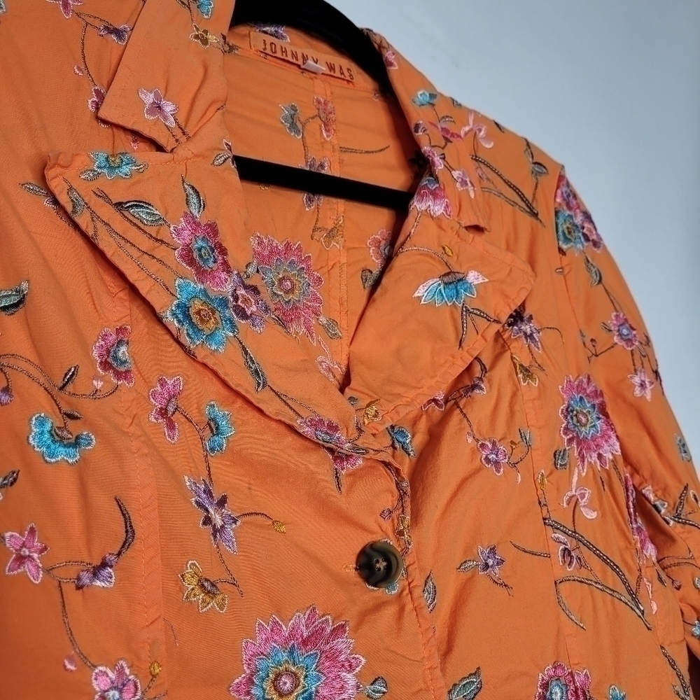 Johnny Was Orange Floral Embroidered Deconstructed Blazer - Picture 9 of 16